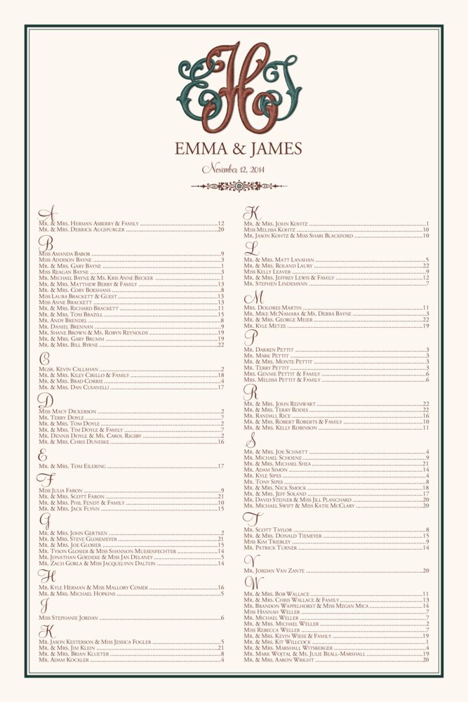 Caroline Interlocking Monogram  Seating Charts