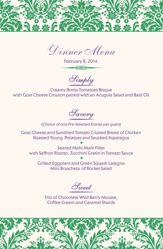 Damask Twist  Wedding Menus