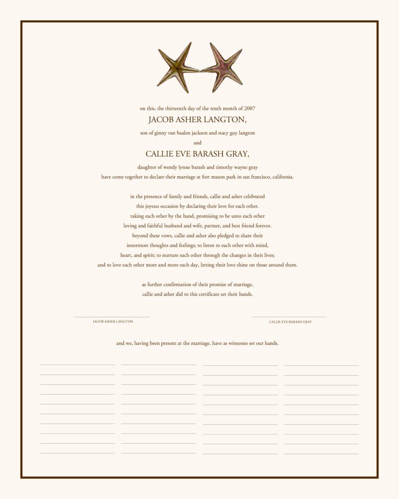 Dancing Starfish  Wedding Certificates