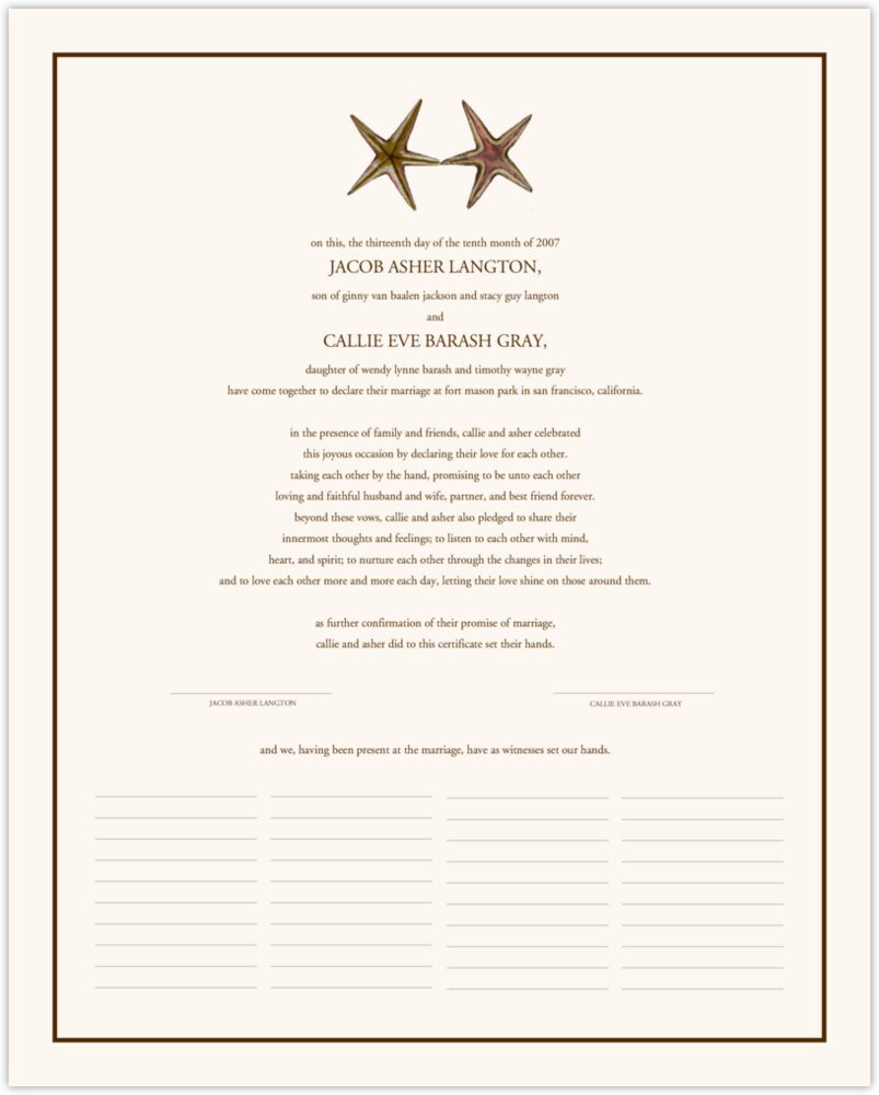 Dancing Starfish  Wedding Certificates