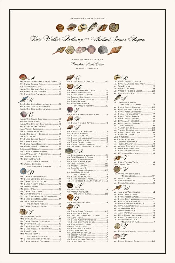 Seashell Collector  Seating Charts