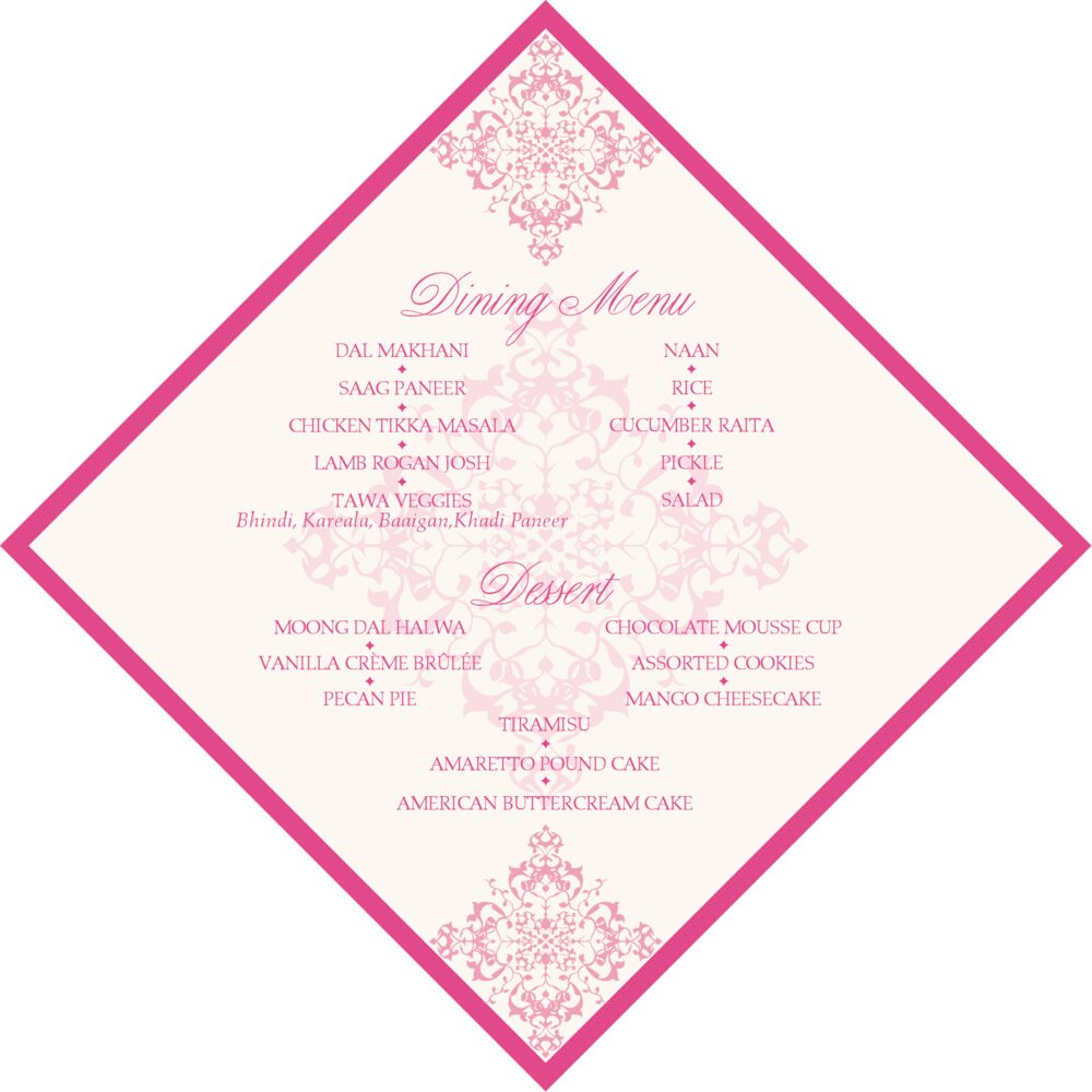 Diamond Mandala  Wedding Menus