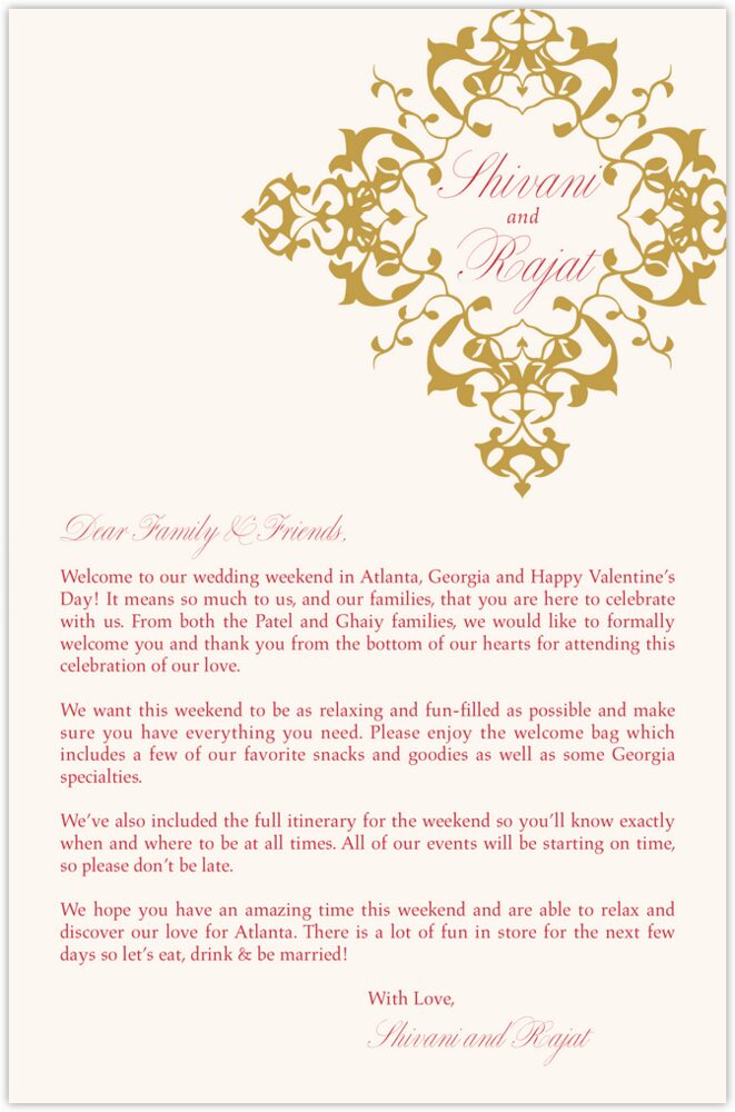 Diamond Mandala Welcome Letter  Wedding Programs