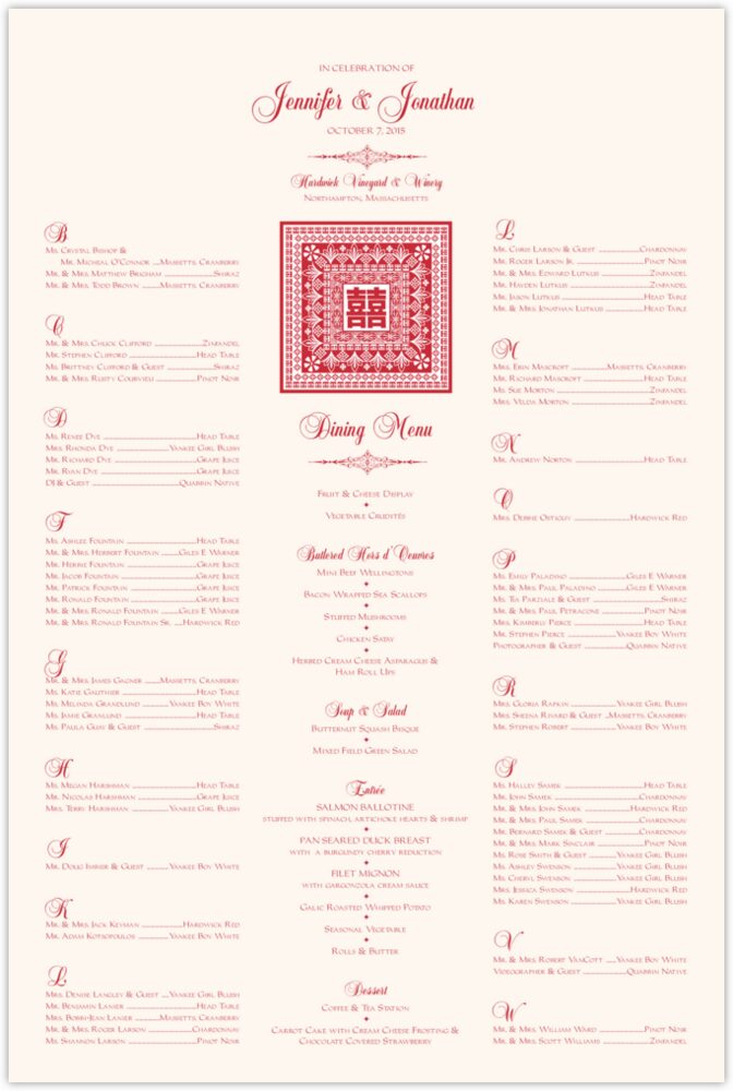 Double Happiness Orient Pattern  Seating Charts