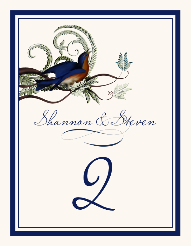 Elle Bluebird  Table Numbers
