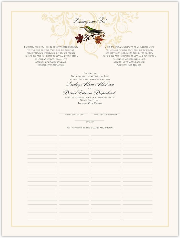 Fall Indy Flourish  Wedding Certificates