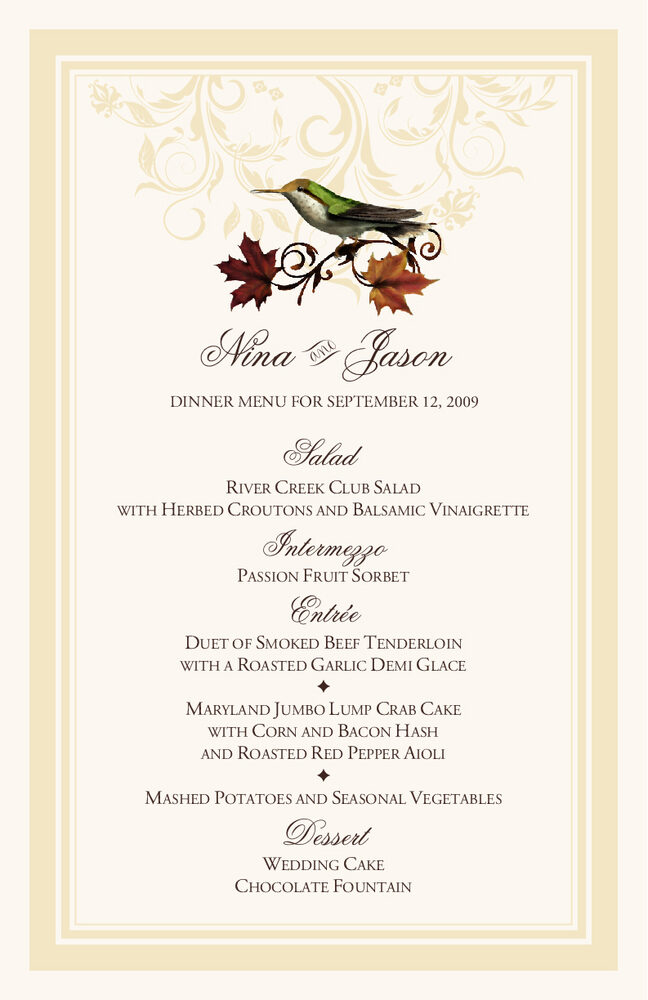 Fall Indy Flourish  Wedding Menus