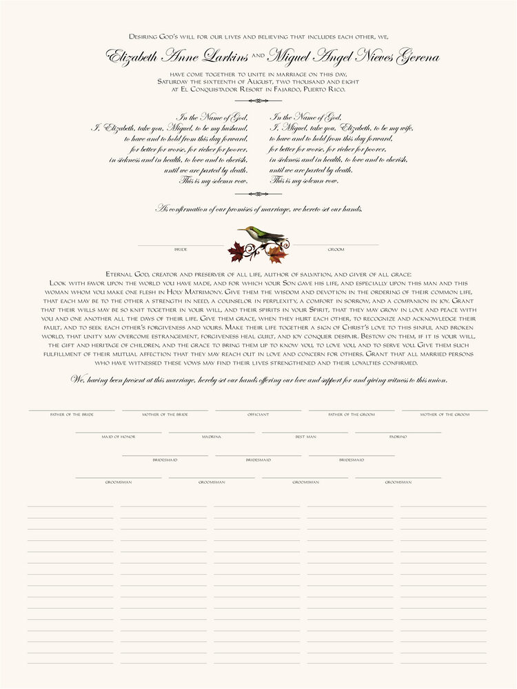 Fall Indy  Wedding Certificates