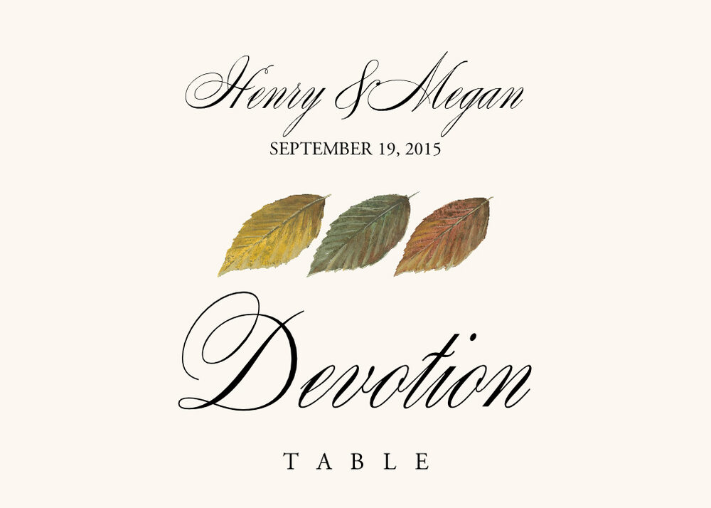 Leaf Pattern Assortment  Table Names