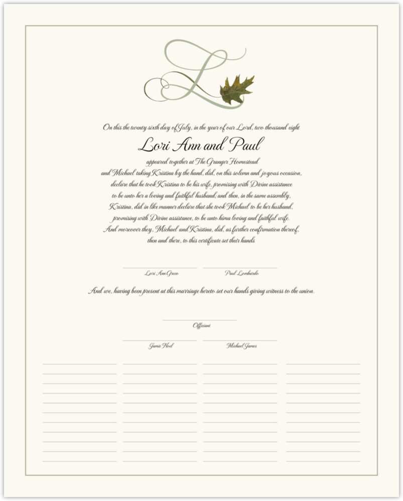 Wispy Oak Leaf  Wedding Certificates