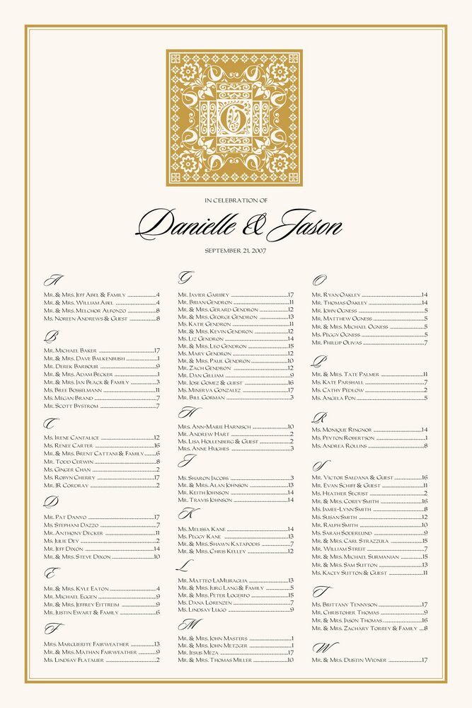 Floral Paisley Pattern  Seating Charts