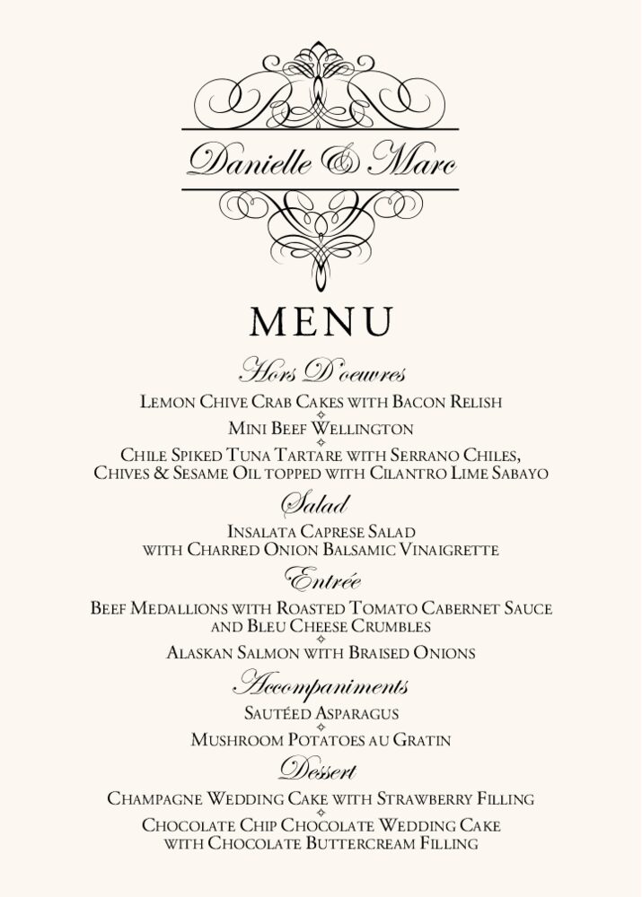 Flourish Monogram 01  Wedding Menus