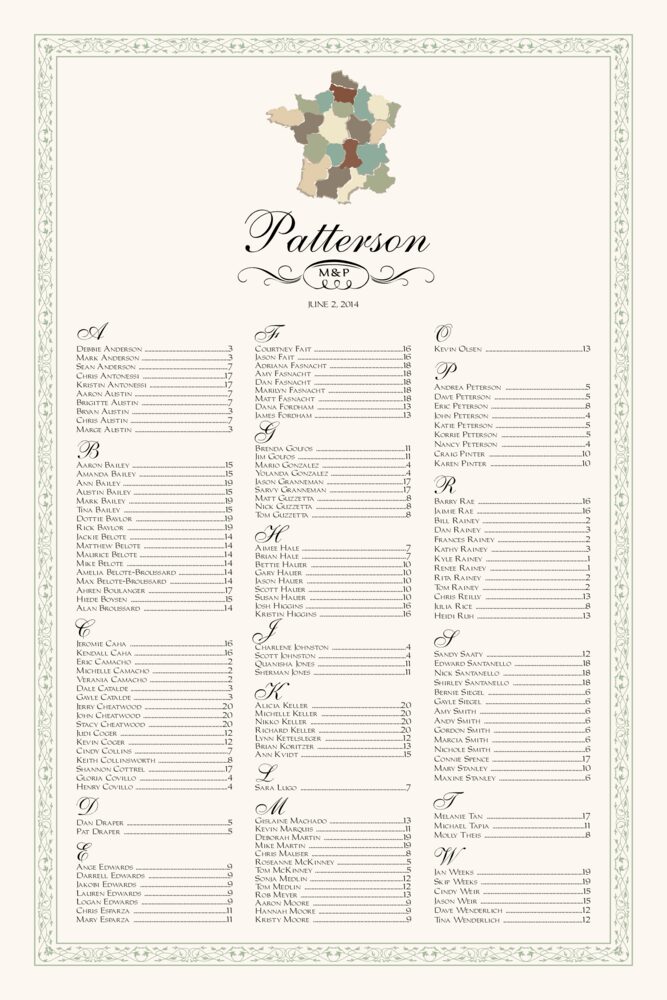 Map of France  Seating Charts