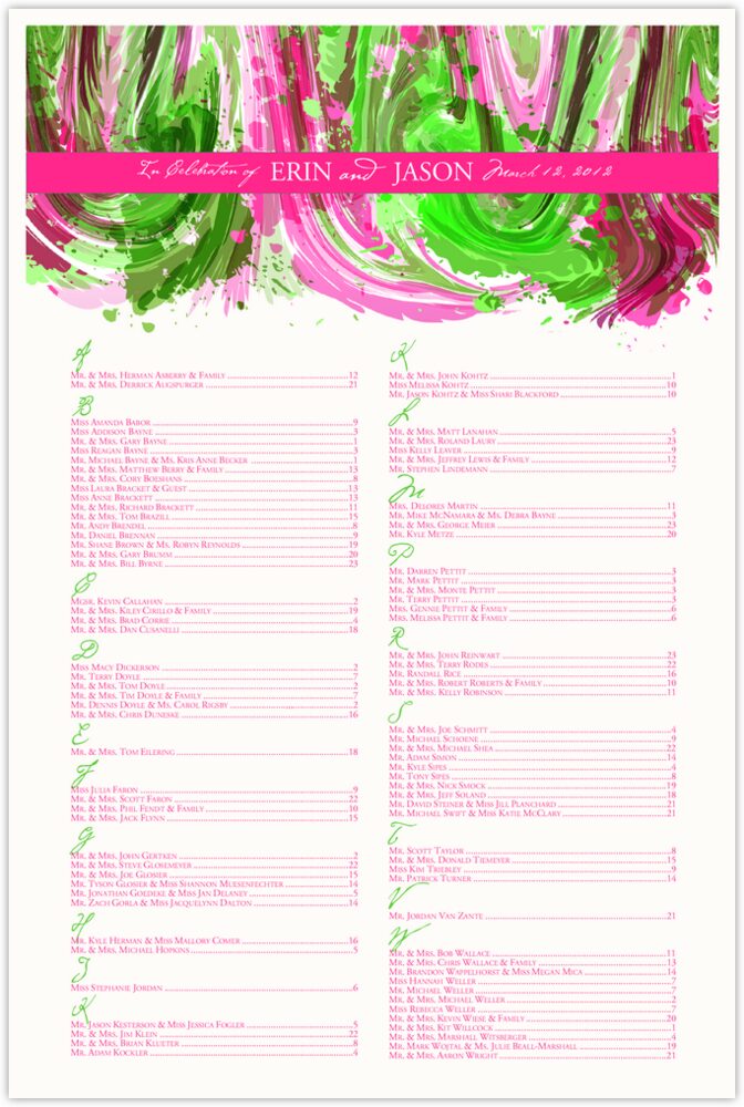Fuschia and Celadon Colorful Abstraction  Seating Charts