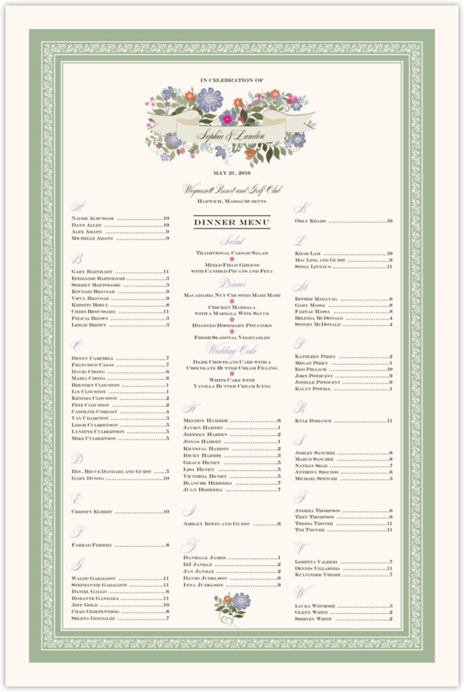 Garden Flurry  Seating Charts