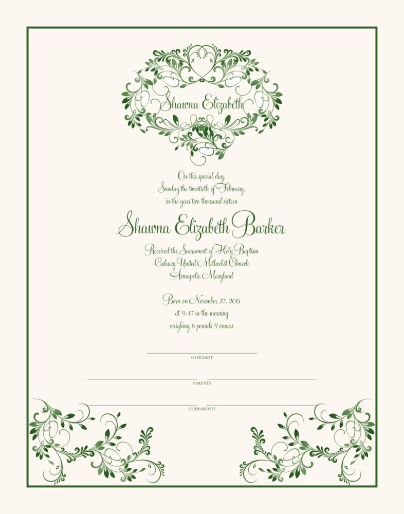 Garden Vine Pattern  Baby Certificates
