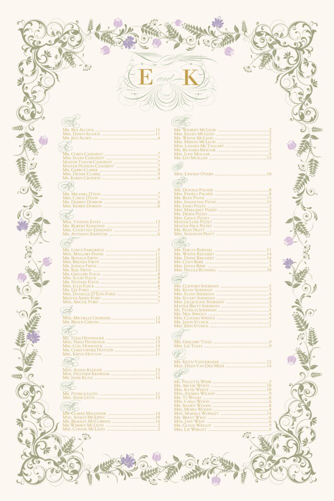 Garden Whirlwind  Seating Charts