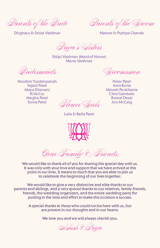 Gingee Ganesha  Wedding Programs