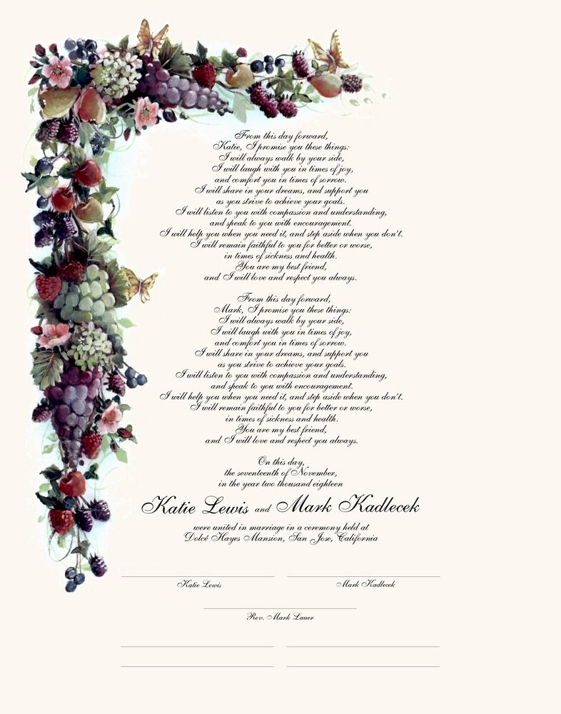 Fruit and Butterflies  Wedding Certificates