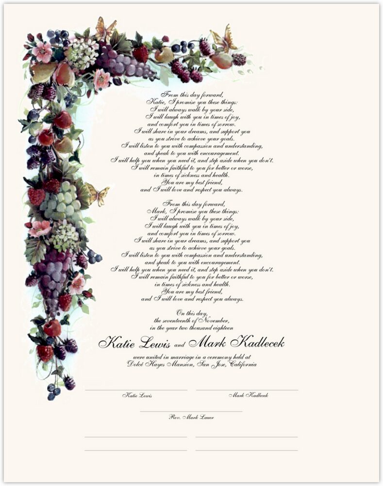 Fruit and Butterflies  Wedding Certificates