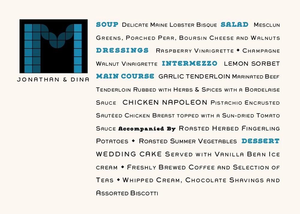 Contemporary Monogram 05  Wedding Menus