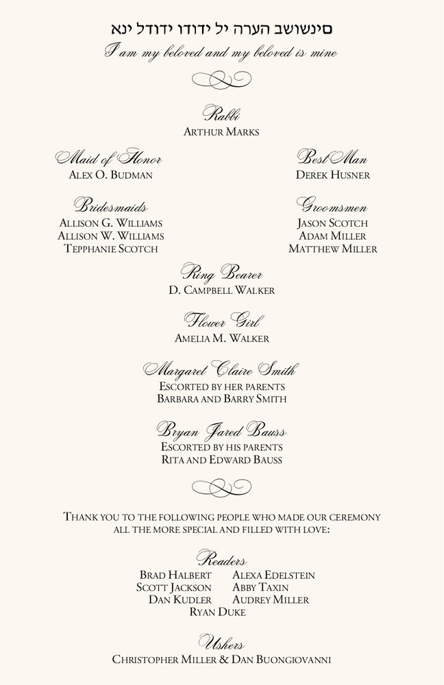 Hand of Miriam  Wedding Programs