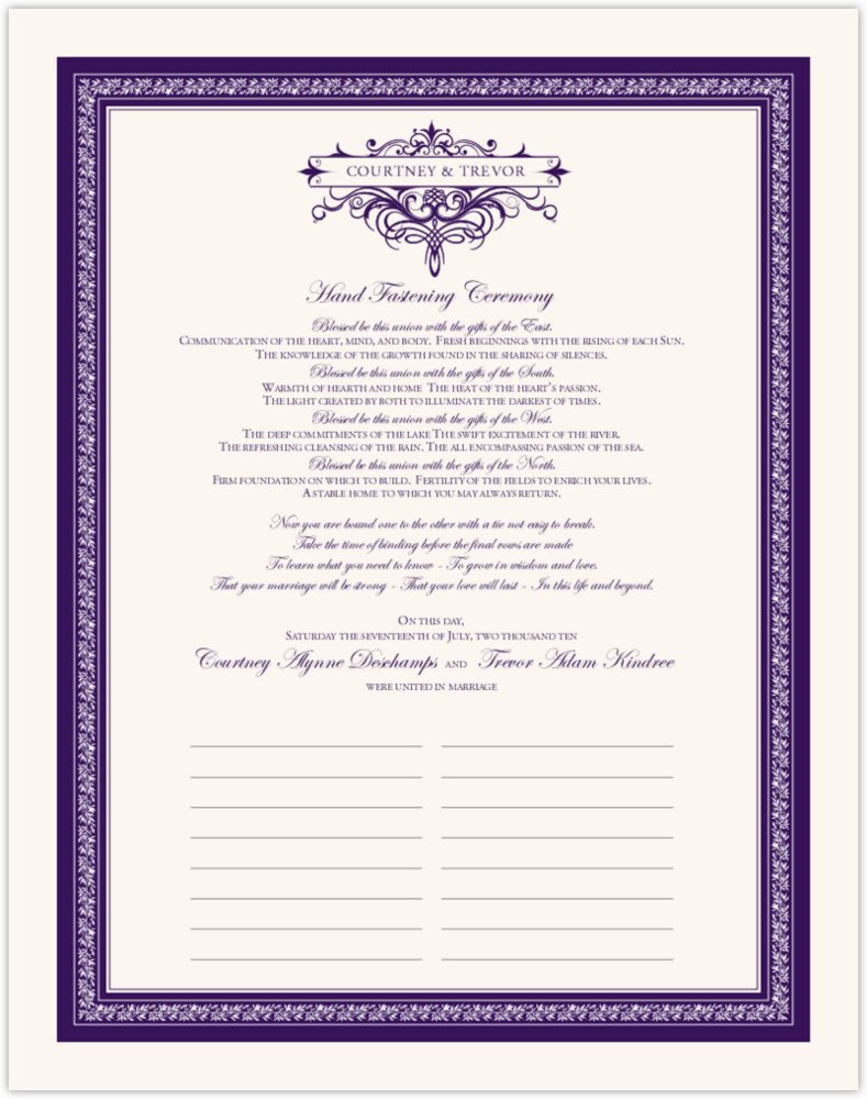 Hand Fasting Ceremony  Wedding Certificates