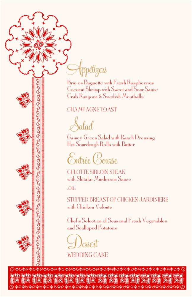 Paisley Bandana Flower  Wedding Menus