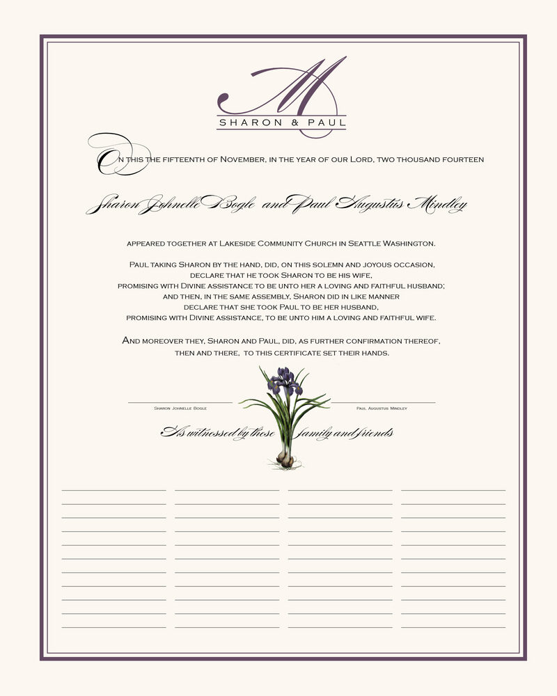 Iris Bulb  Wedding Certificates