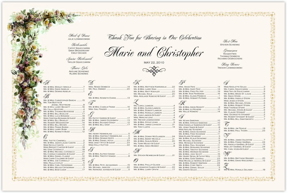 Ivory Roses and Daisies  Seating Charts