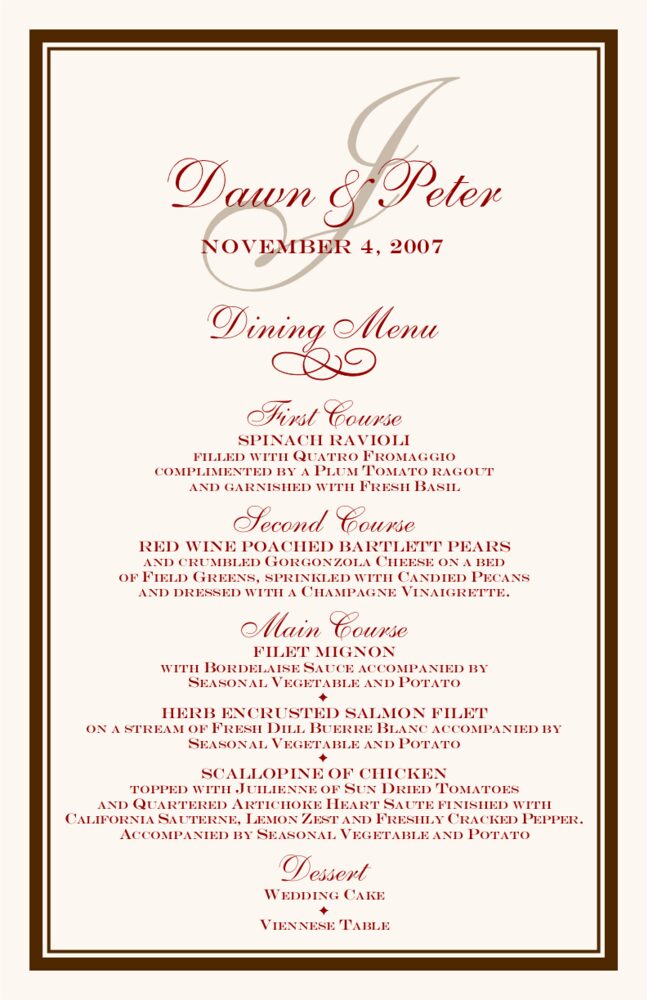 Bracha  Wedding Menus