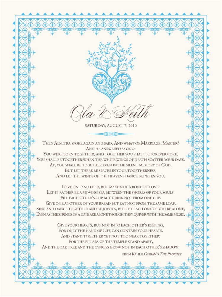 Kahlil Gibran’s The Prophet - Tree of Life Heart  Wedding Certificates