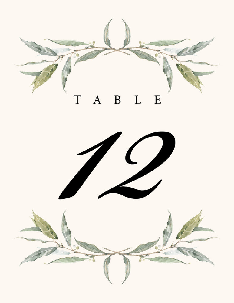 Laurel Wreath and Greenery Table Numbers