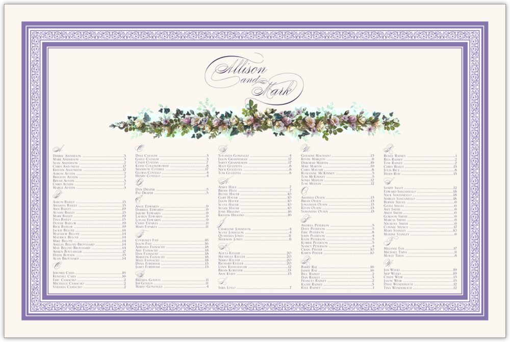 Lavenders Cascade  Seating Charts