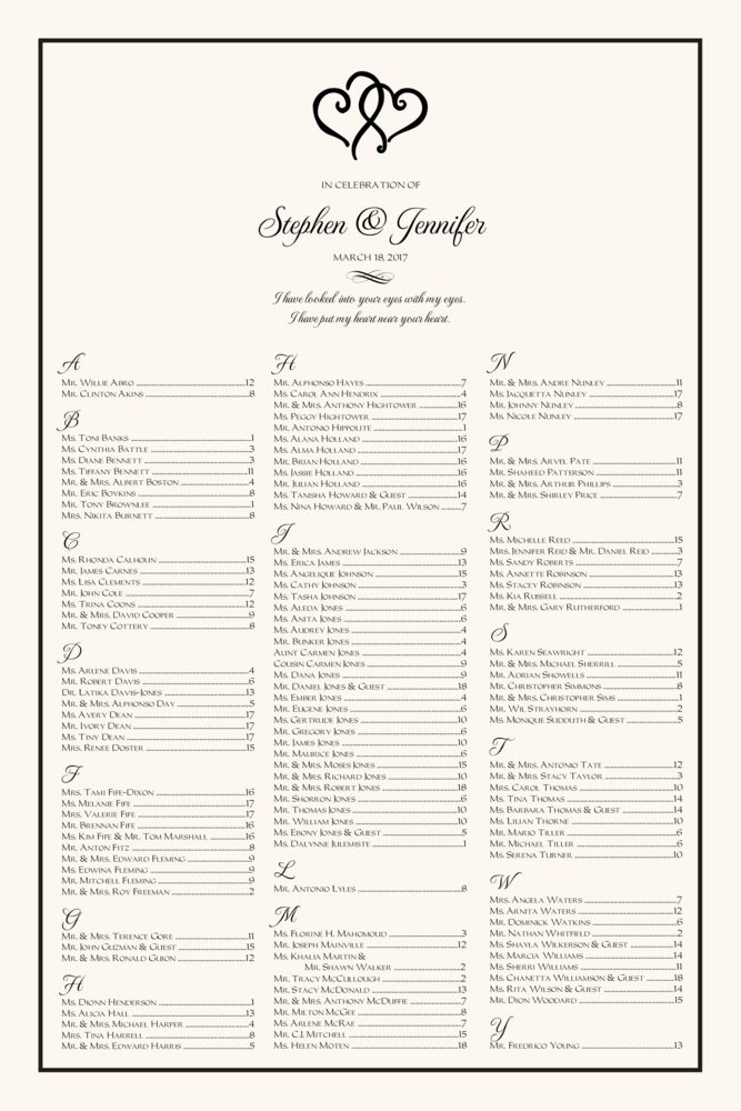 Linked Hearts  Seating Charts