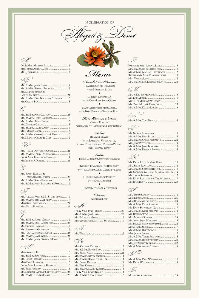 Lotus and Dragonfly  Seating Charts