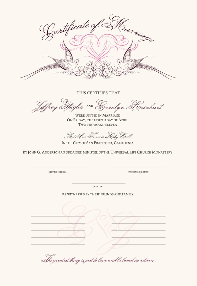 Lovebirds  Wedding Certificates