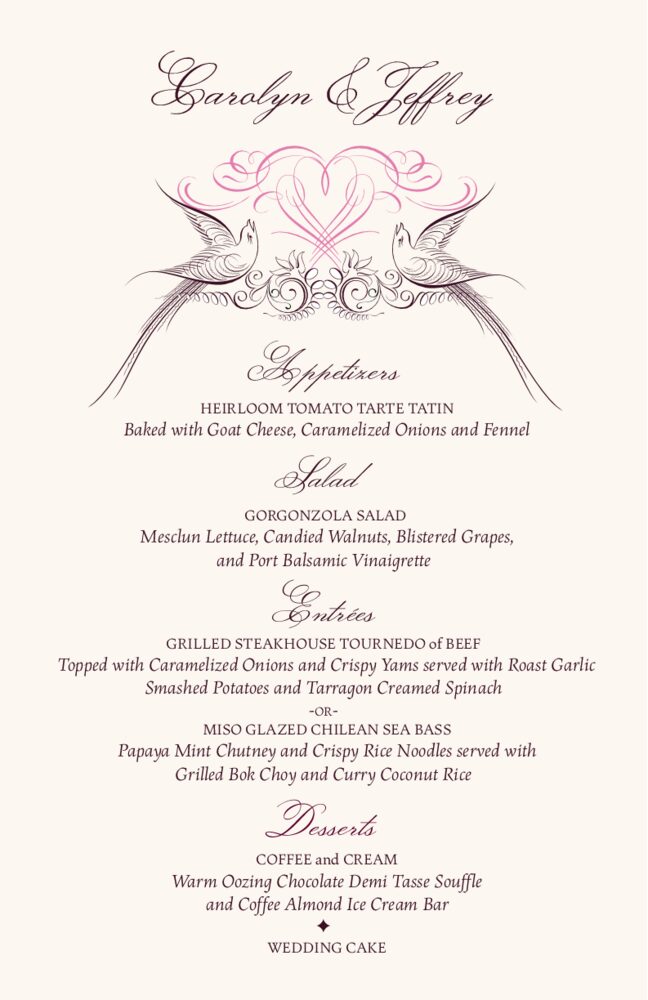 Lovebirds  Wedding Menus