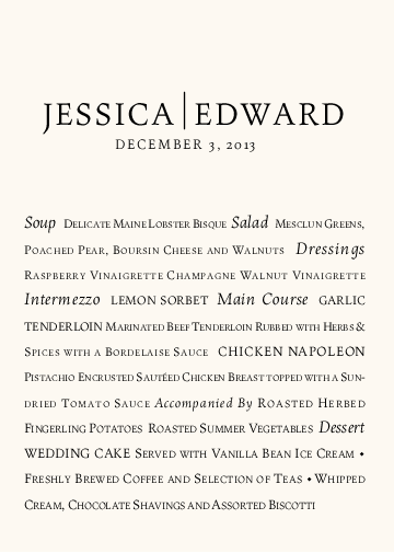 Maiola Monogram  Wedding Menus