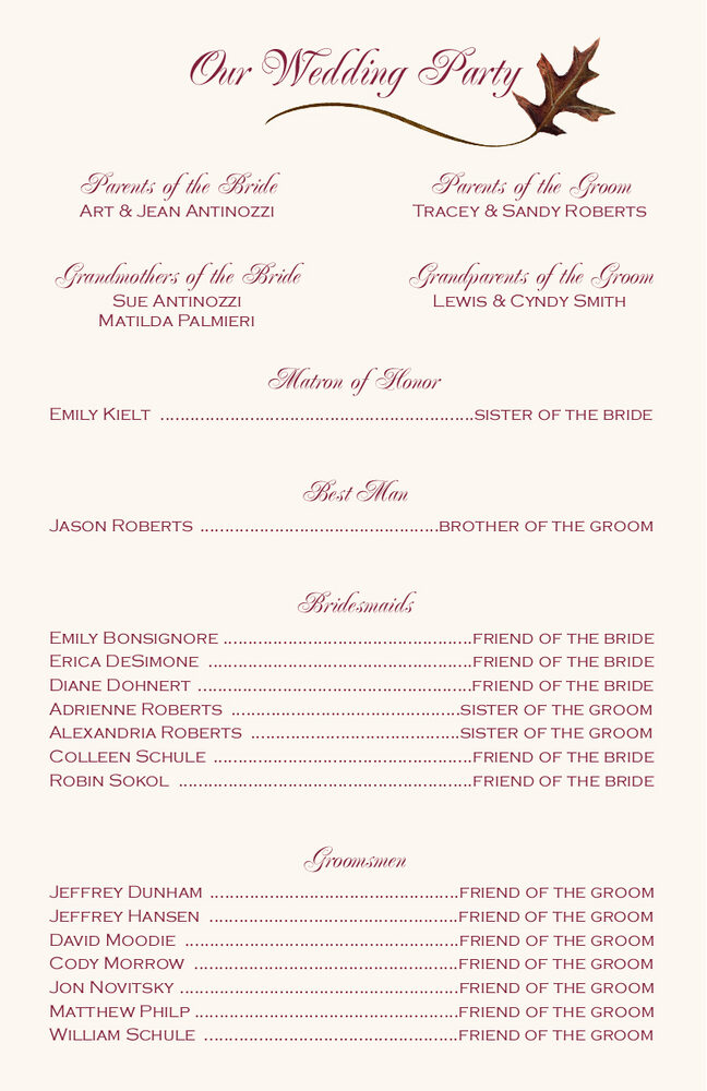 Maple Leaf Pattern  Wedding Programs