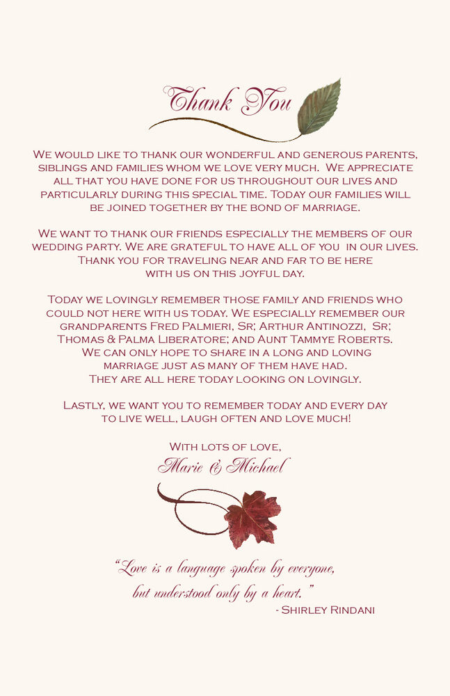 Maple Leaf Pattern  Wedding Programs
