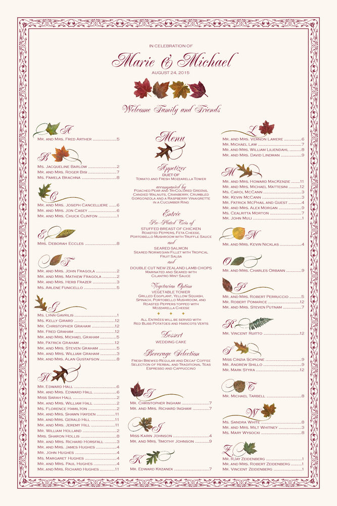 Maple Leaf Pattern  Seating Charts