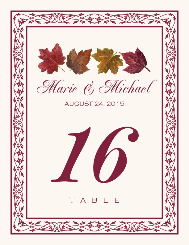 Maple Leaf Pattern  Table Numbers