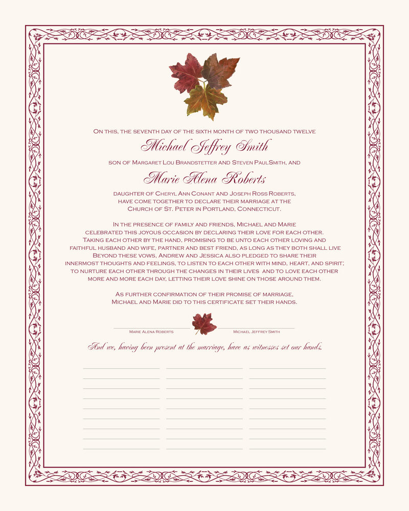 Tri Maple Leaf Pattern  Wedding Certificates