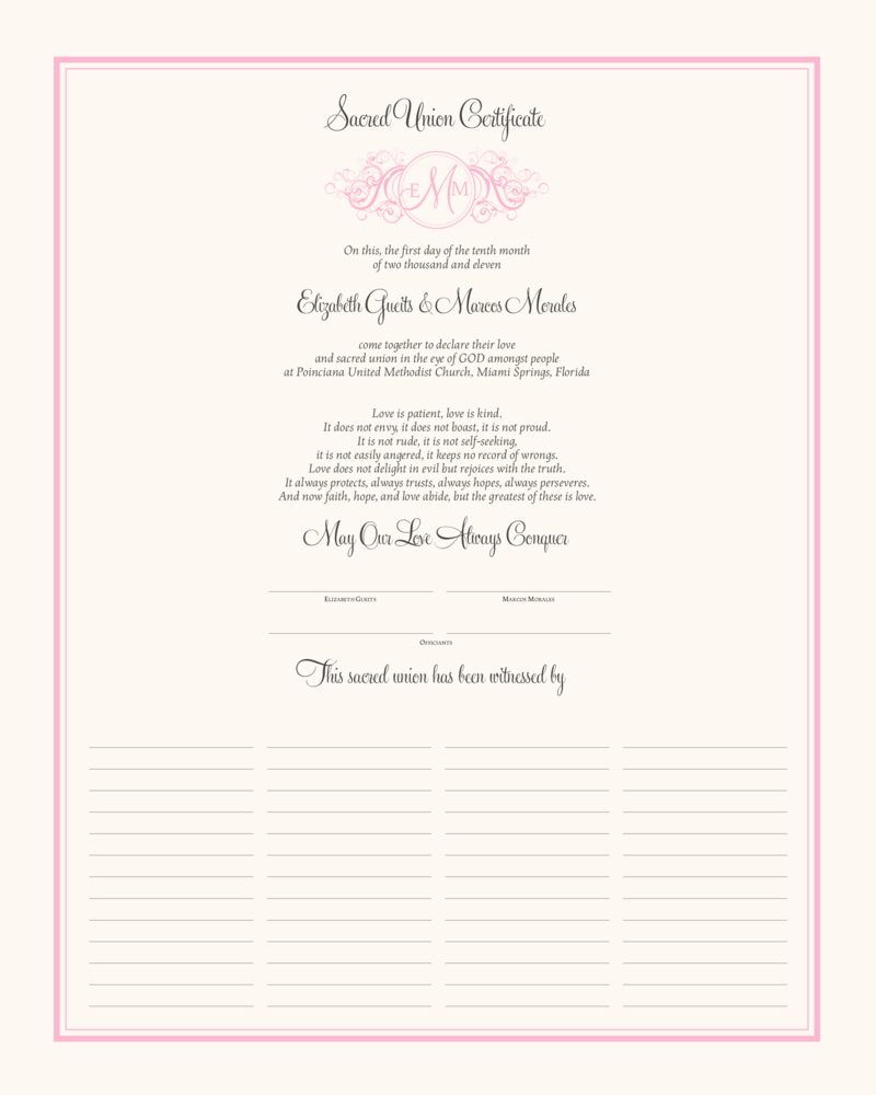 Curly Sue - Sacred Union  Wedding Certificates