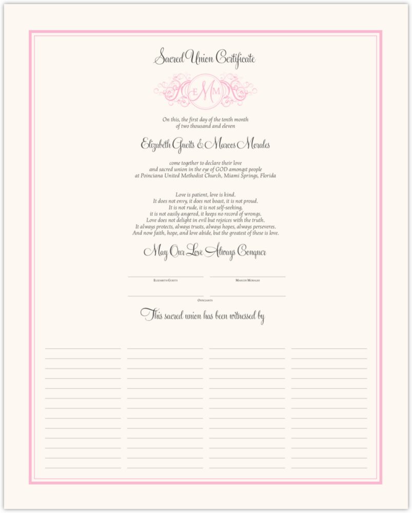 Curly Sue - Sacred Union  Wedding Certificates