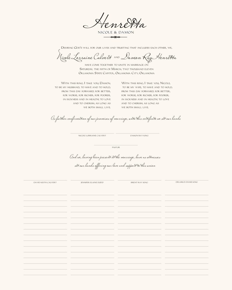 Miss Le Gatees and Imperial  Wedding Certificates