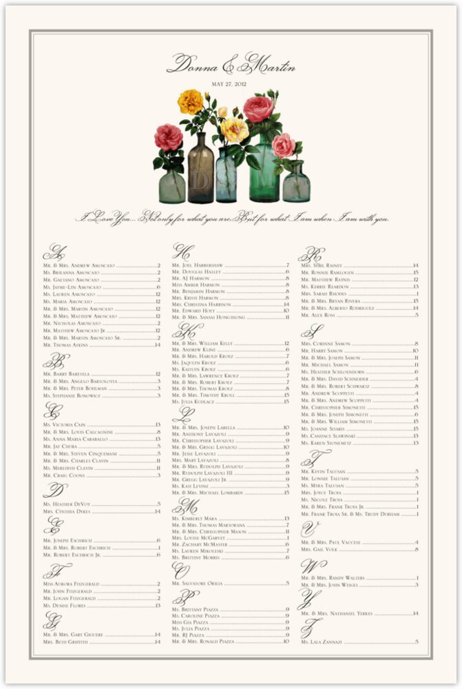 Mason Jar Flowers  Seating Charts