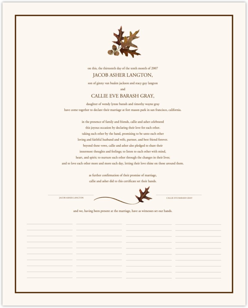 Oak and Acorn  Wedding Certificates