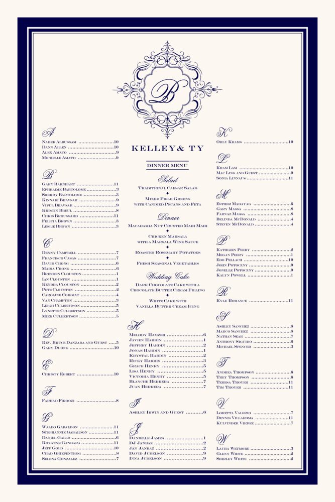 Old Script and Engravers  Seating Charts